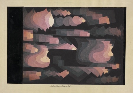 Paul Klee, Fugue in Red, 1921: overlapping shapes stepping through reds and pinks like voices in a fugue